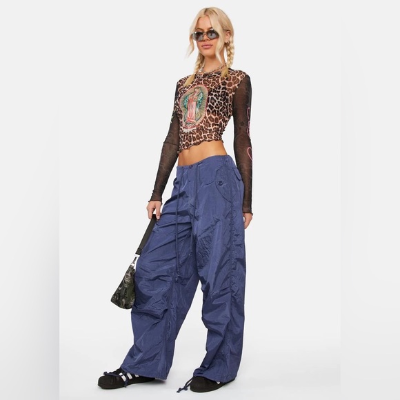 EDIKTED Navy Rian Nylon Cargo Pants - Picture 3 of 6